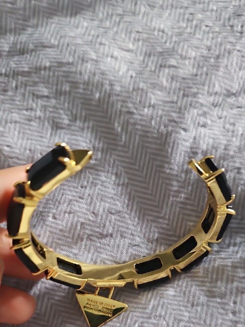 Gold Plated Black and Gold Logo Charm Cuff - Picture 4 of 4